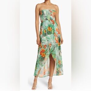STILLETTOS Tropical Floral Smocked Strapless Maxi Dress